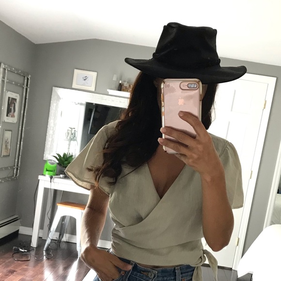 Accessories - Black leather wide brim braided hat medium